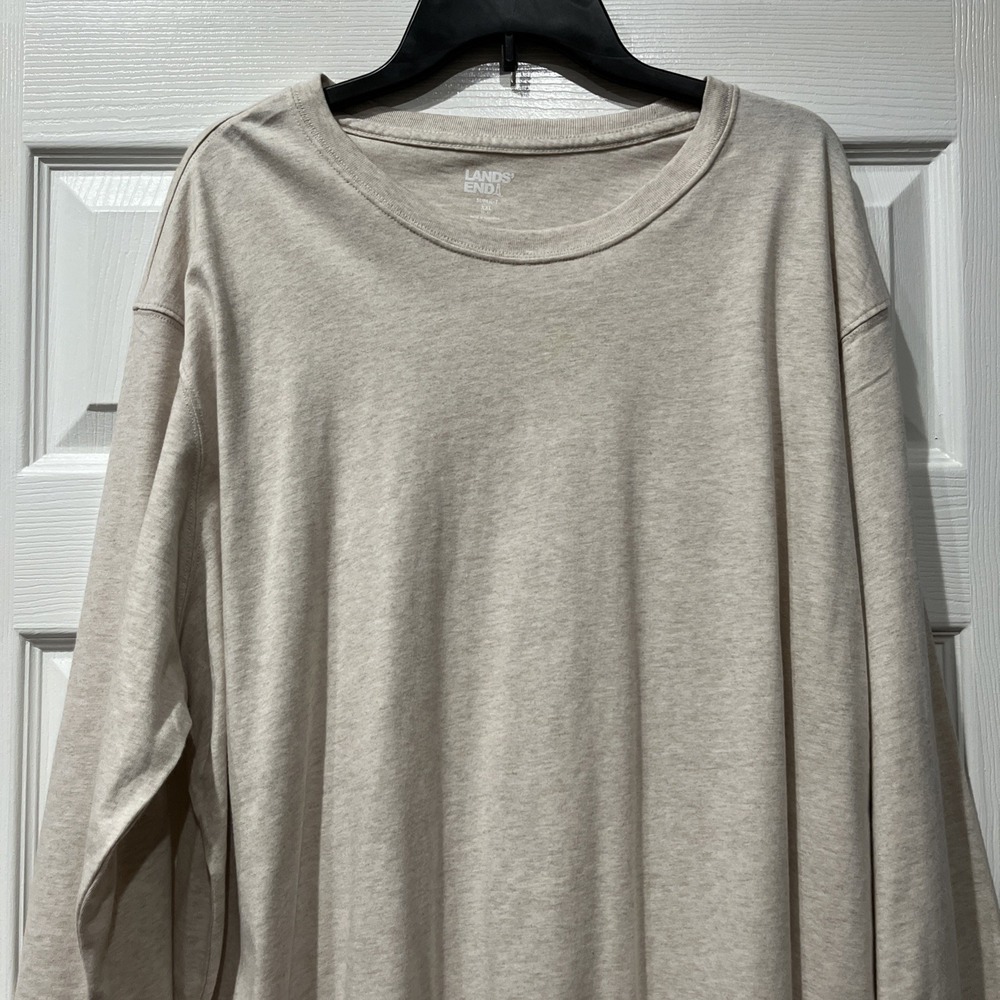 Lands' End Super-T Shirt Mens Size XXL 50-52 Beige Cotton Long Sleeve Crew Neck - Picture 3 of 9